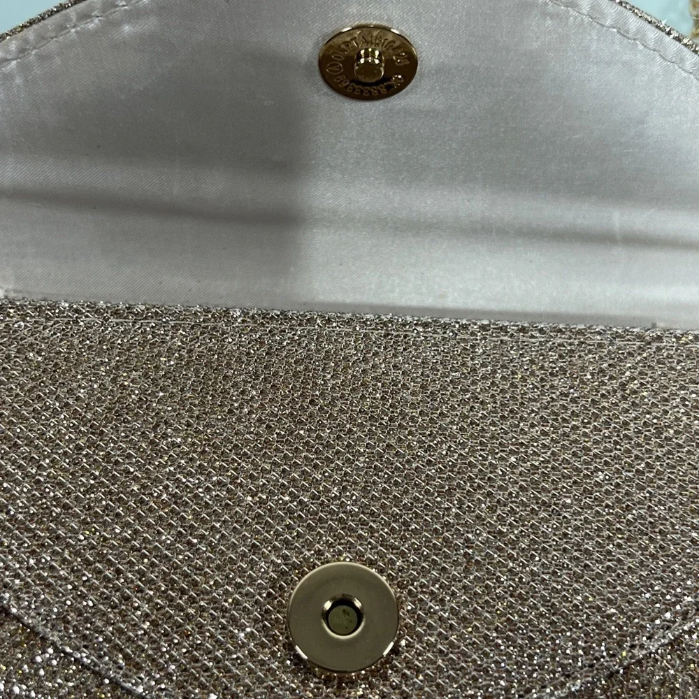 Kate Landry‎ Evening Gold Glitter With Rhinestone Brooch Style Clutch/Crossbody